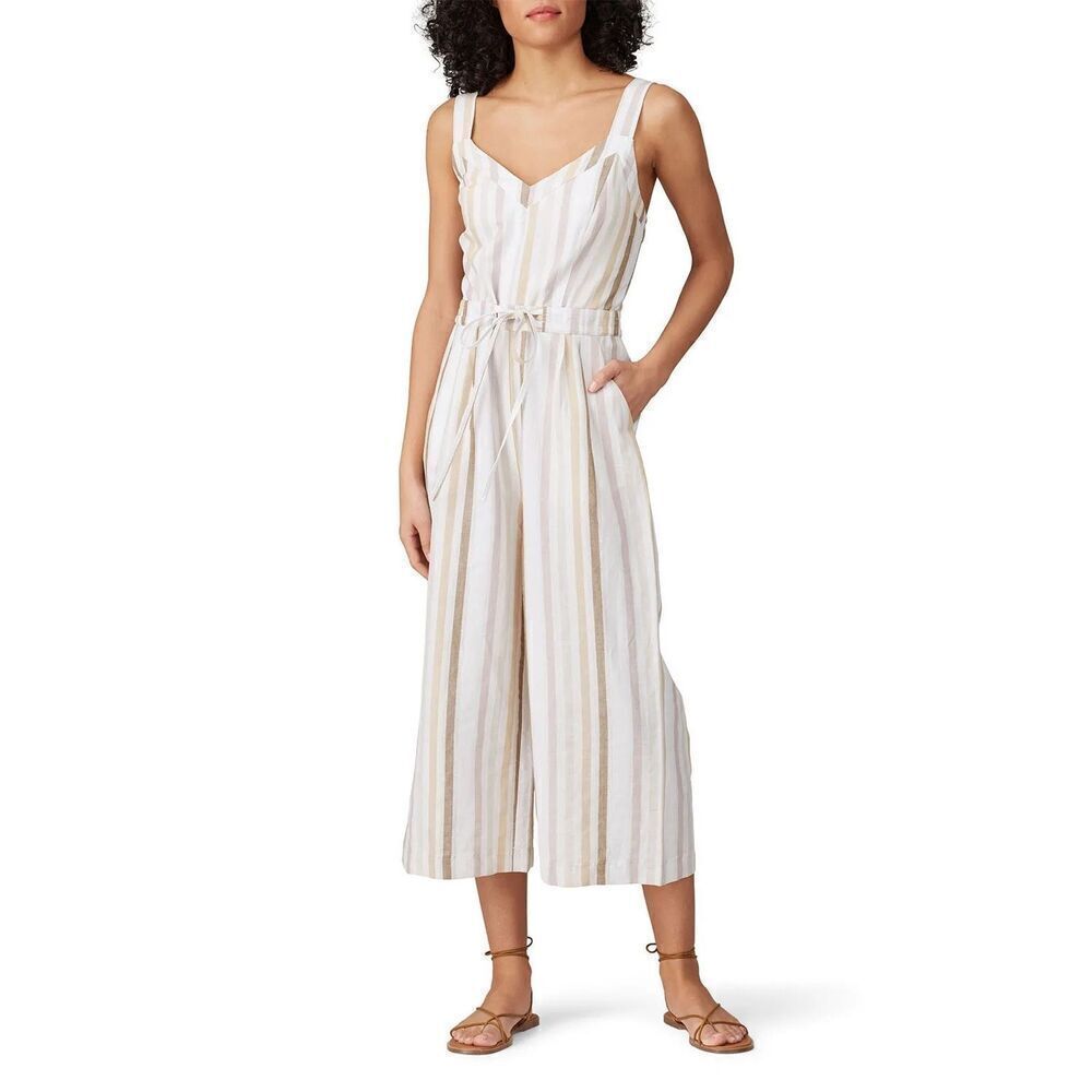 Greylinโ Lenox Ivory, Flax and Gray LinenโBlend Wide Leg Jumpsuit Size S Coastal